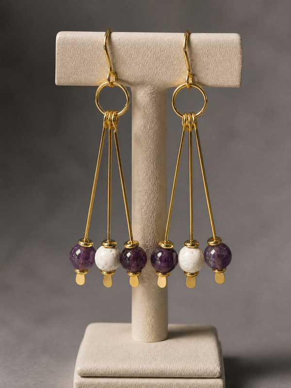 White lava and amethyst beads earrings
