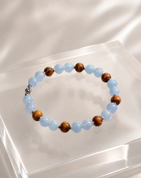 Aquamarine Gemstones and Wood Beads