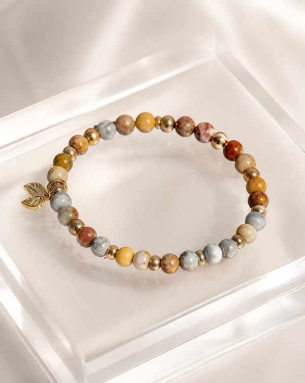 Chalcedony Agate with Gold Accents  and Gold Leaf Charms