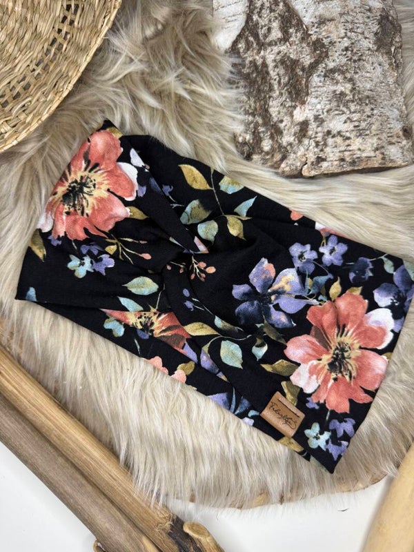 Knotenband black flowers