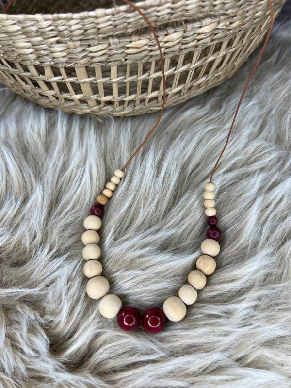 Kette Holzperlen Lederschnur