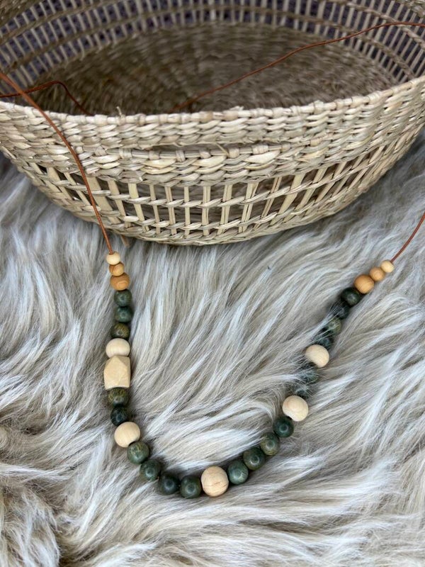 Kette Holzperlen Lederschnur