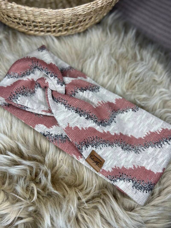 Haarband Strick rose glitzer