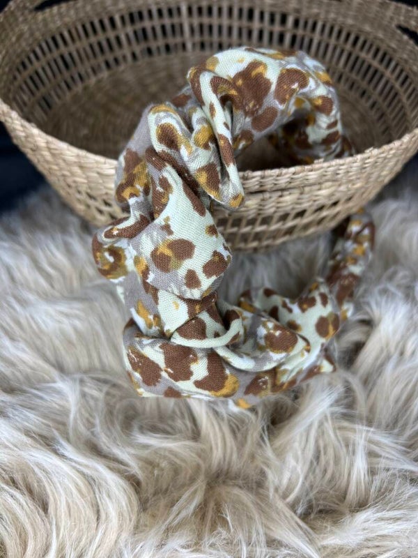 Haarreifen Leoprint beige Musselin