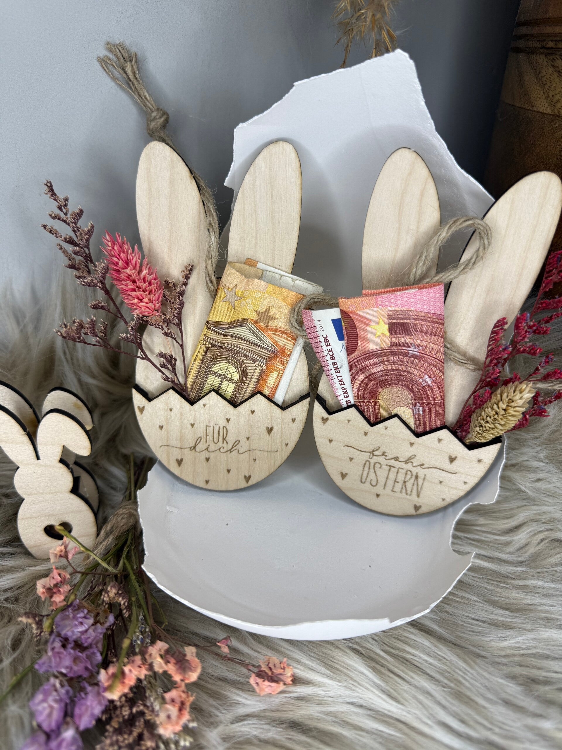 Geldgeschenk Verpackung Osterhase holz