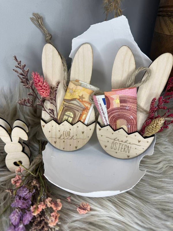 Geldgeschenk Verpackung Osterhase holz
