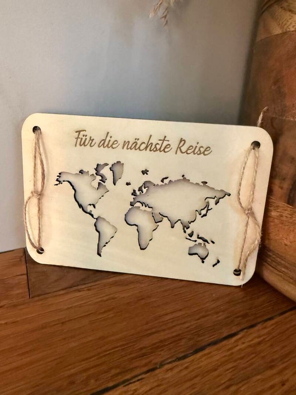 Geldgeschenk Karte Holz Reise