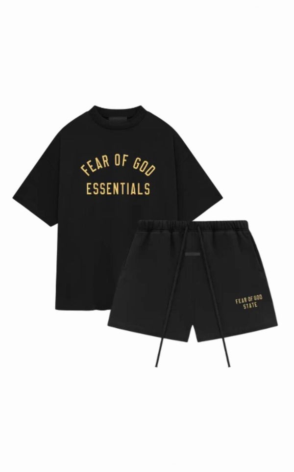 Fear Of God Essentials Short Set Black Yellow