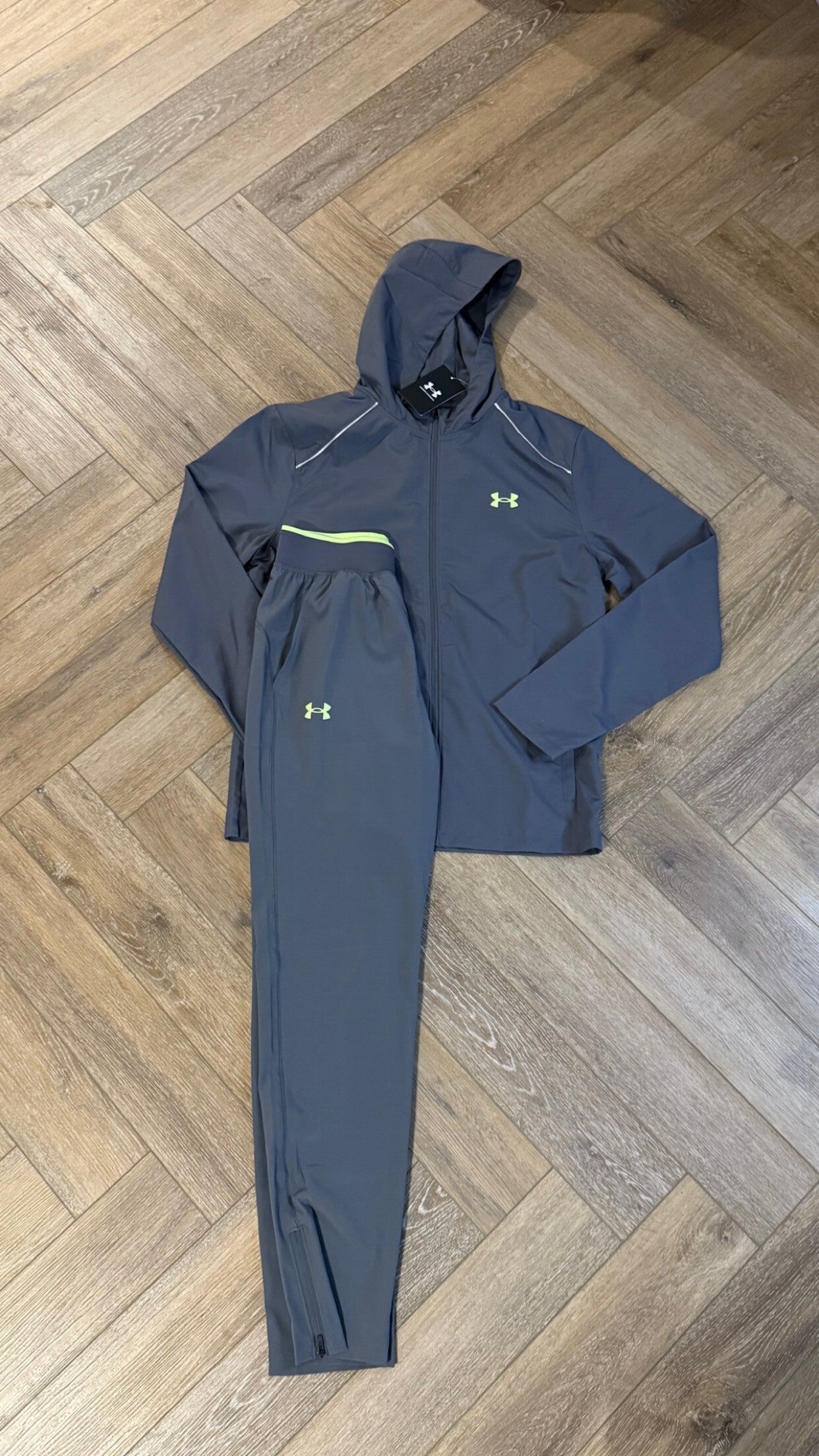 Under Armour Tracksuit Grey Neon Green