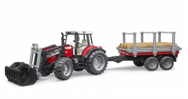 Bruder Massey Ferguson 7480 + Voorlader + houttrans - 1:16