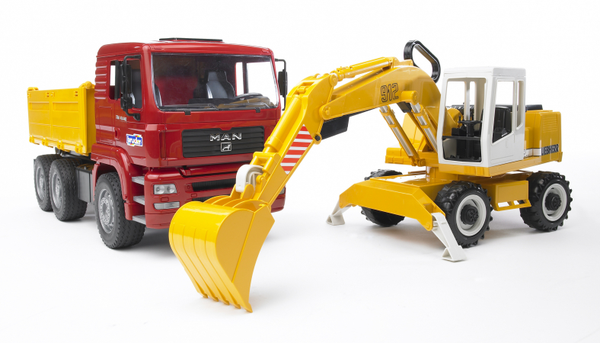 Bruder Man TGA kipper met graafmachine - 1:16