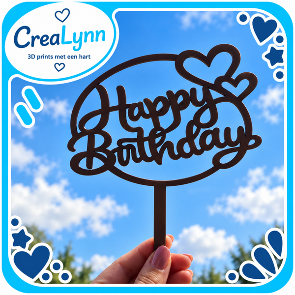 Decoratie - Verjaardagscaketopper "Happy Birthday"