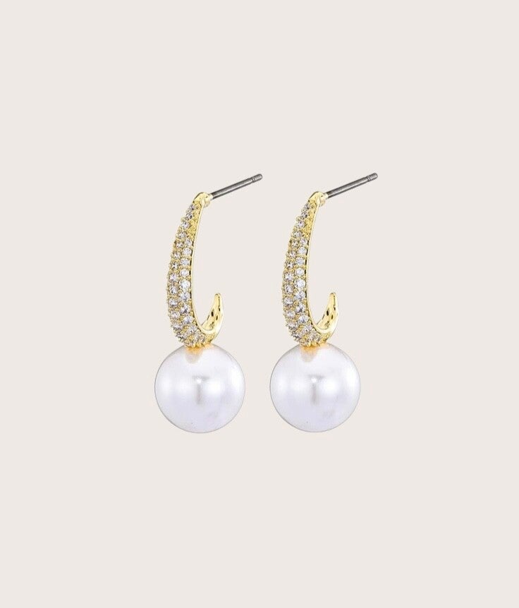 Oorbel goud met parel en zirkonia - 2025088