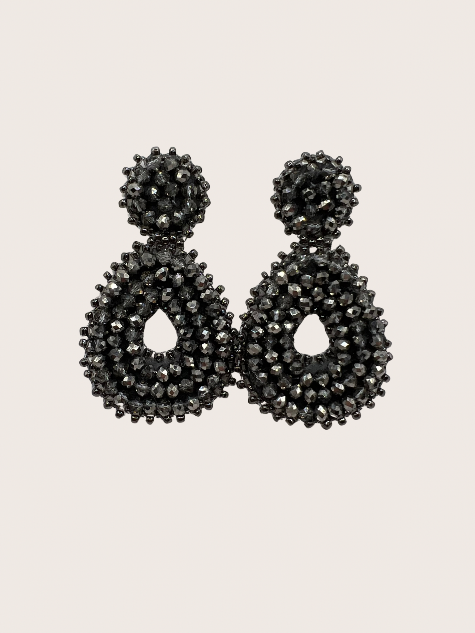 Oorsteker met glaskralen grijs - 2025105