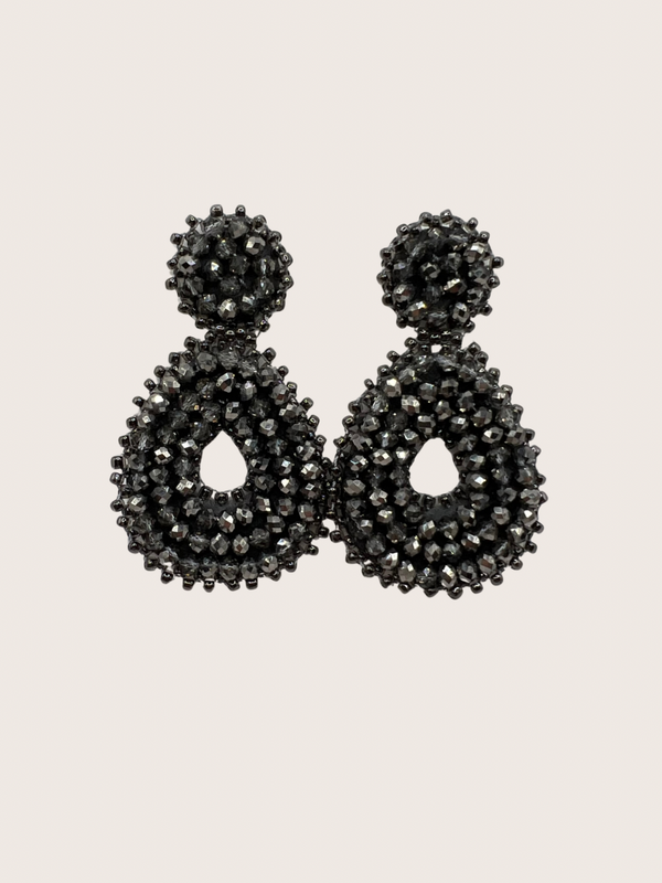 Oorsteker met glaskralen grijs - 2025105