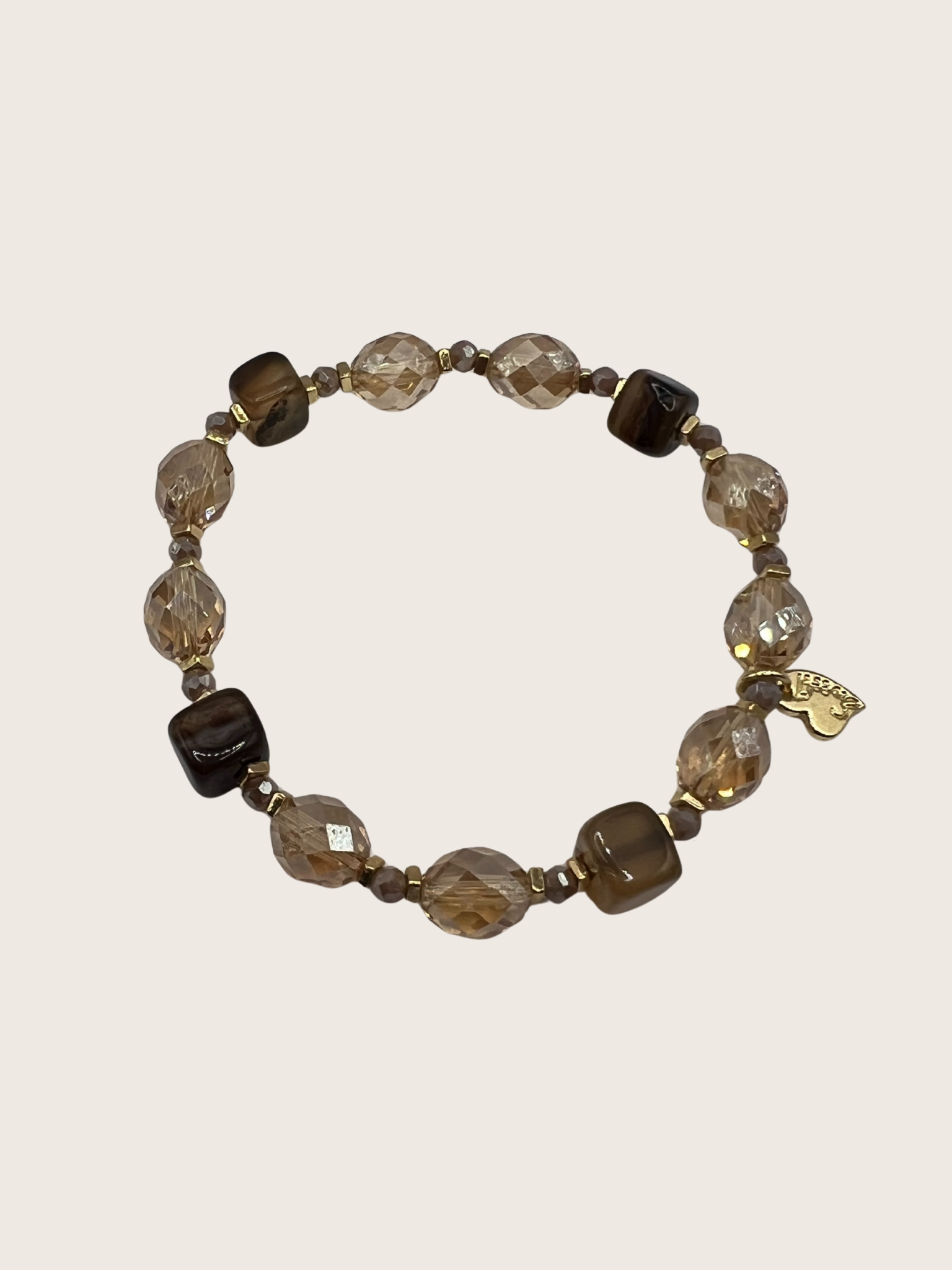 Armband elastisch met bruinkleurige kralen - 2025505