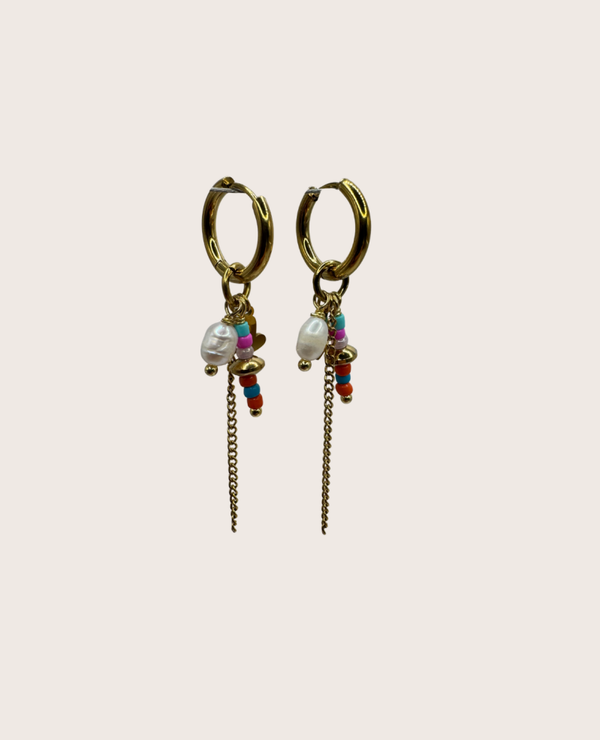 Oorring met parel en gekleurde kraaltjes - 2025061