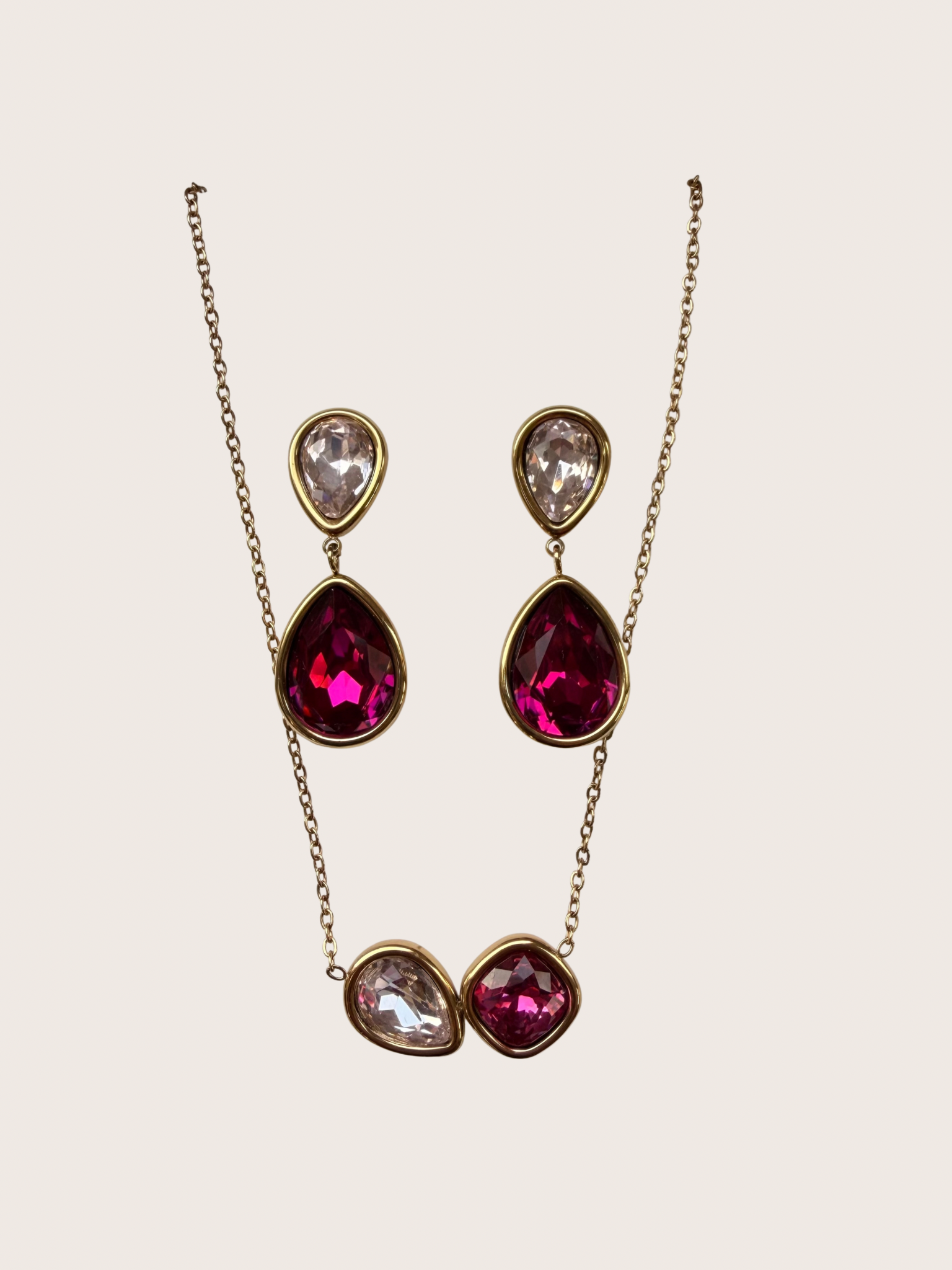 Oorbel en ketting roze set