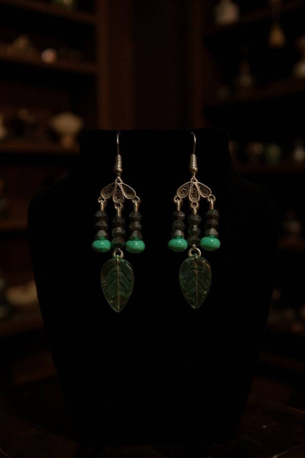 Boucles d'oreilles feuilles – perles cristal et verre