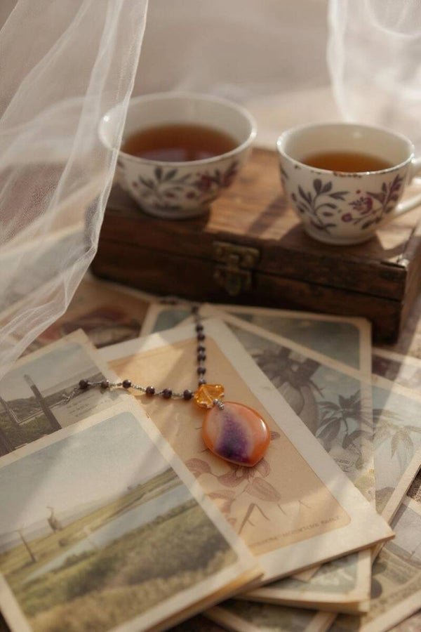 Collier "Agate" 45 cm + extension – Élégance en perles cristal, verre et rocaille