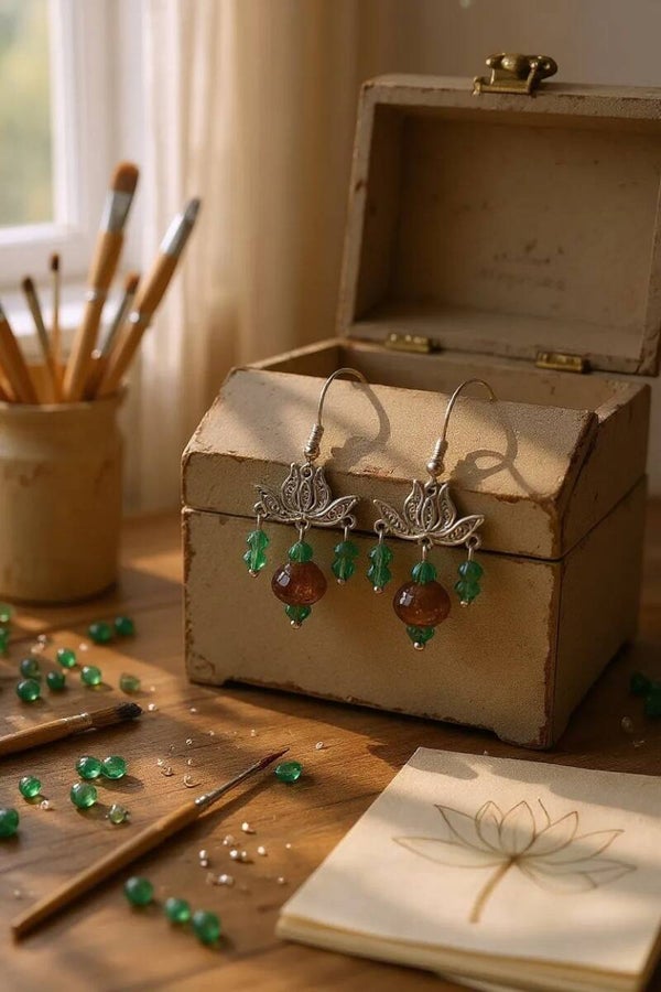 ✨ Boucles d'oreilles "Lotus" en acier inoxydable, sublimées par des perles en cristal.
