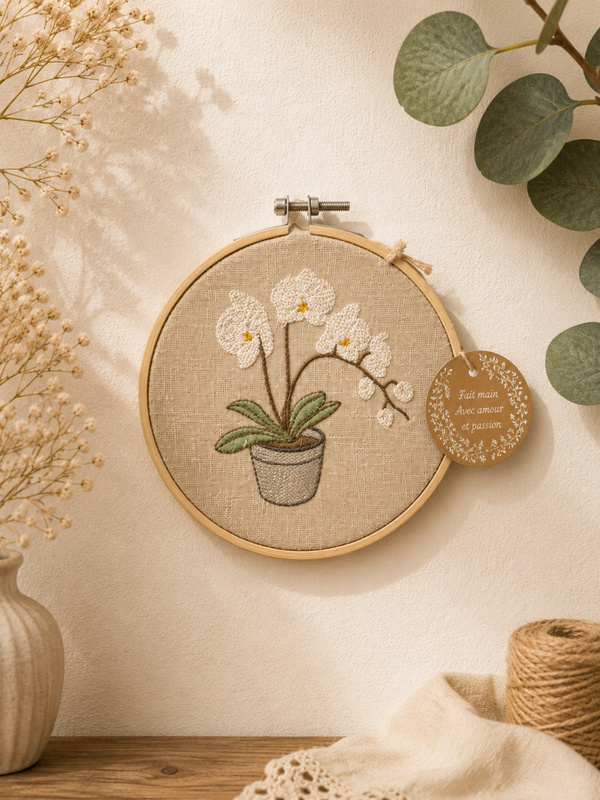 🌿 Cadre brodé Orchidée 🌿