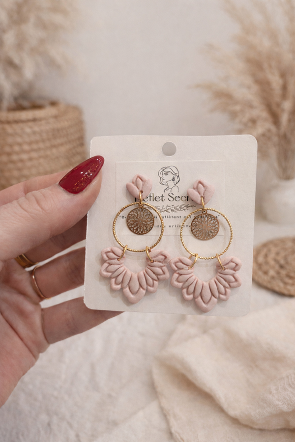 Boucles d’oreilles roses et dorées – style délicat