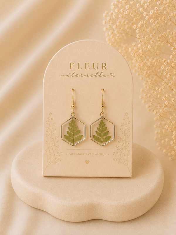 ✨ Boucles d’oreilles “Fleur Éternelle” – Fougère verte ✨