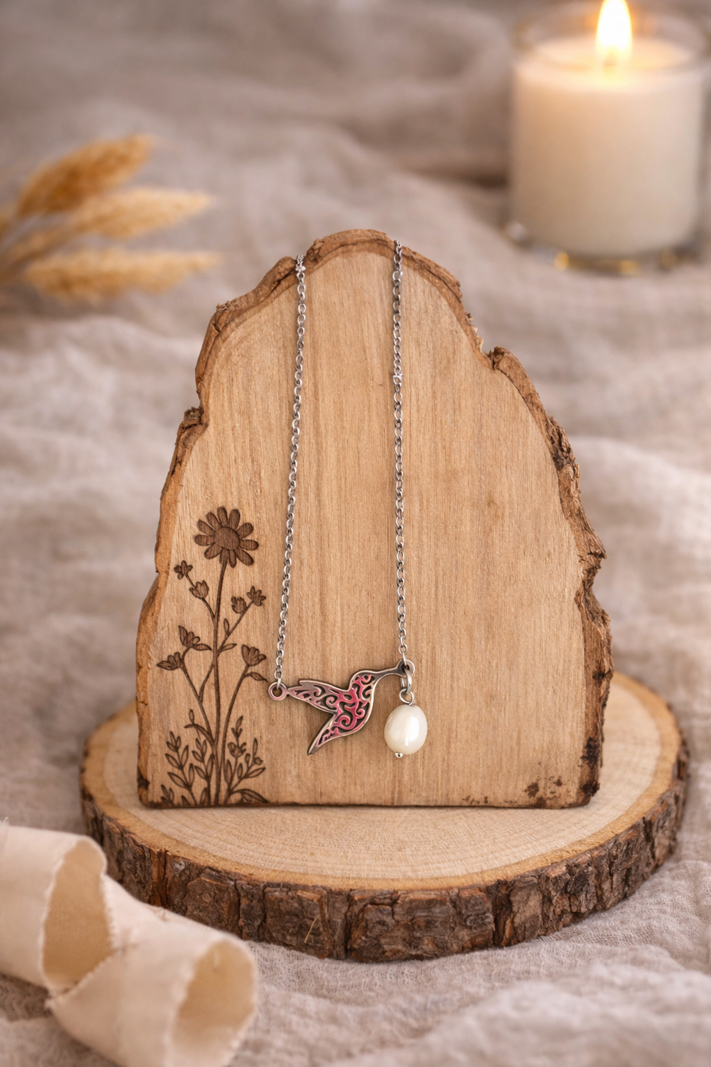 🌸 Collier Colibri & Perle – Fait main