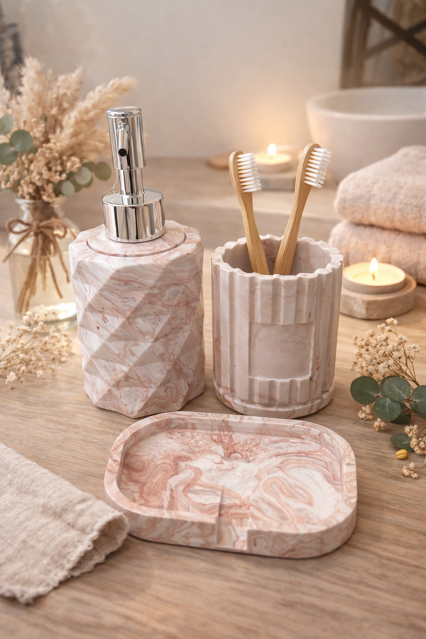 Set de salle de bain en Jesmonite – Terracotta marbré