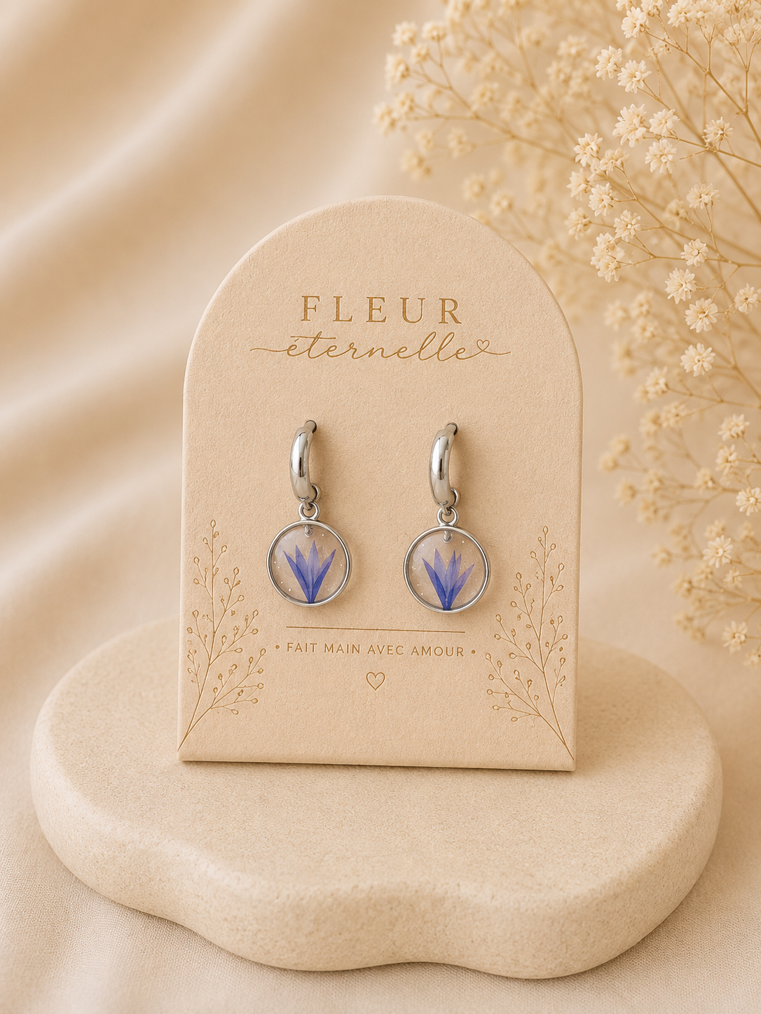 ✨ Boucles d’oreilles “Fleur Éternelle” – Bleuet bleu ✨