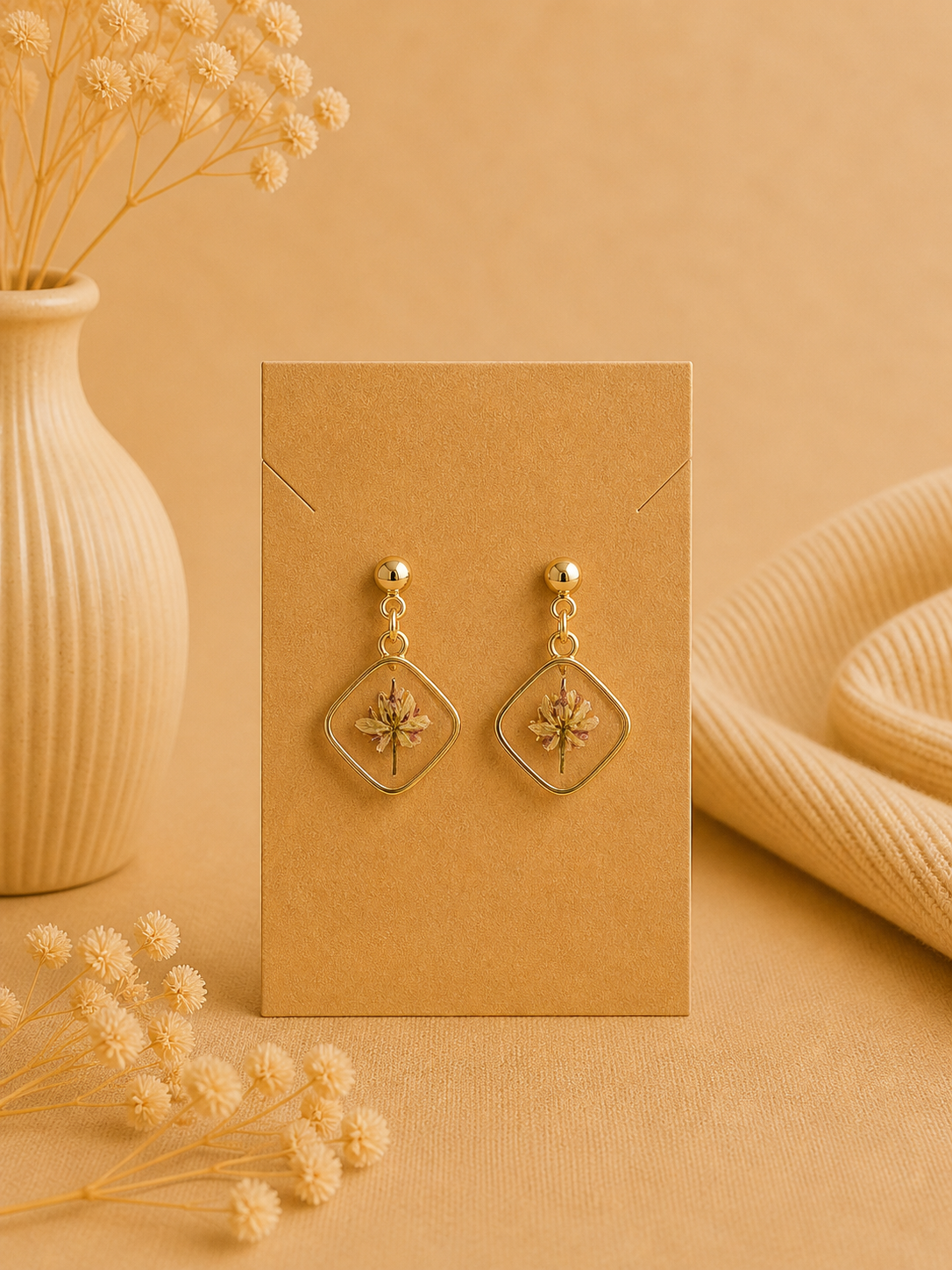 Boucles d’oreilles losange – Fleurs naturelles séchées