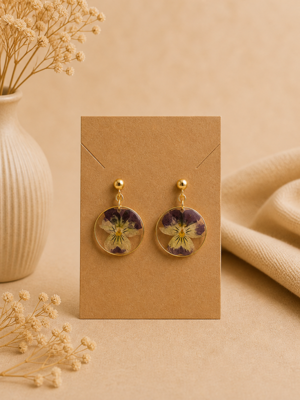 Boucles d’oreilles rondes – Fleurs naturelles séchées