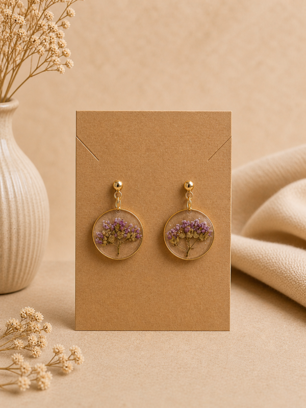 Boucles d’oreilles rondes – Fleurs naturelles séchées