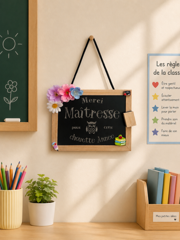 🍎 Merci Maîtresse – Ardoise décorative personnalisée ✨