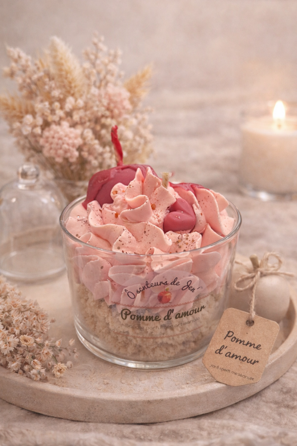 🍎✨ Bougie Gourmande – Pomme d’amour ✨🍎