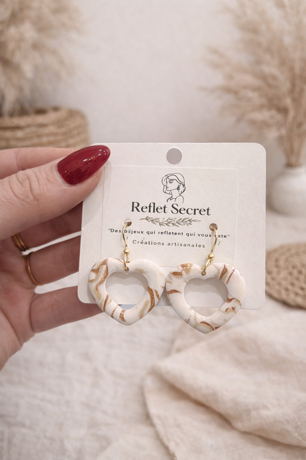 Boucles d’oreilles cœur marbré  🤍✨