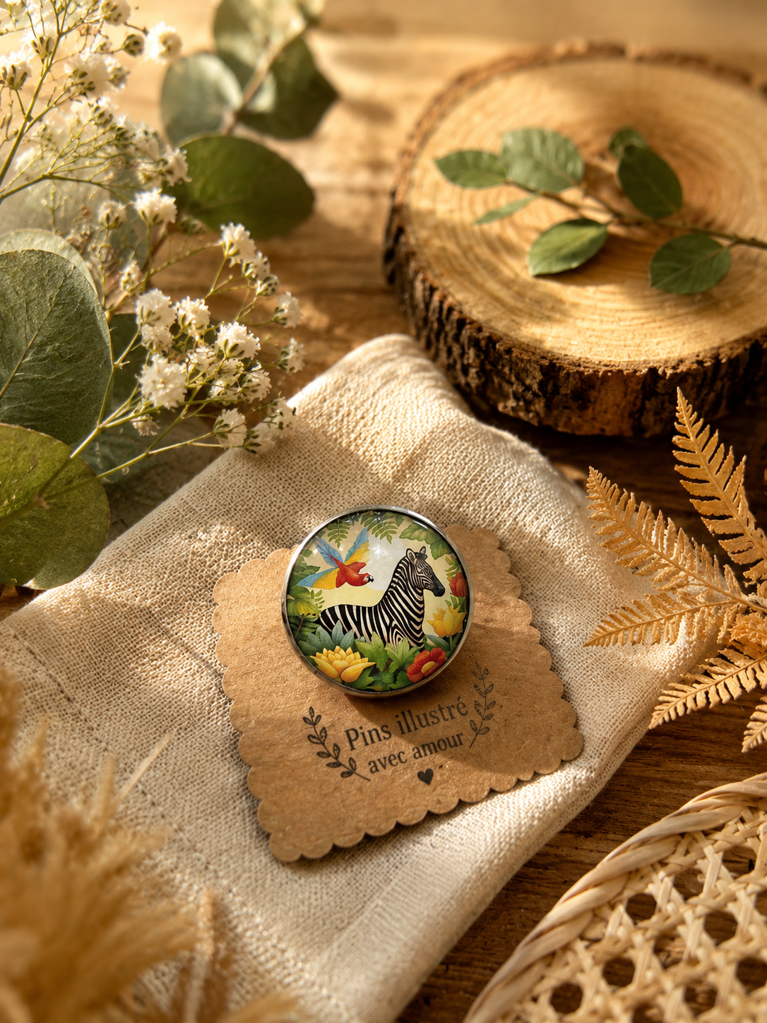 🦓 Pins illustré “Zèbre & Colibri”