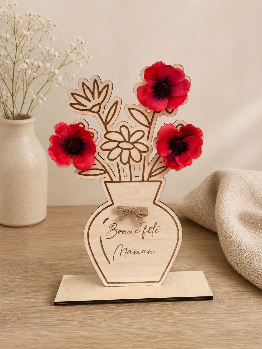 🌸 Vase floral décoratif – Bonne fête Maman 🌸