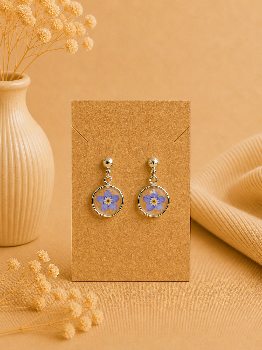 Boucles d’oreilles rondes – Fleurs naturelles séchées