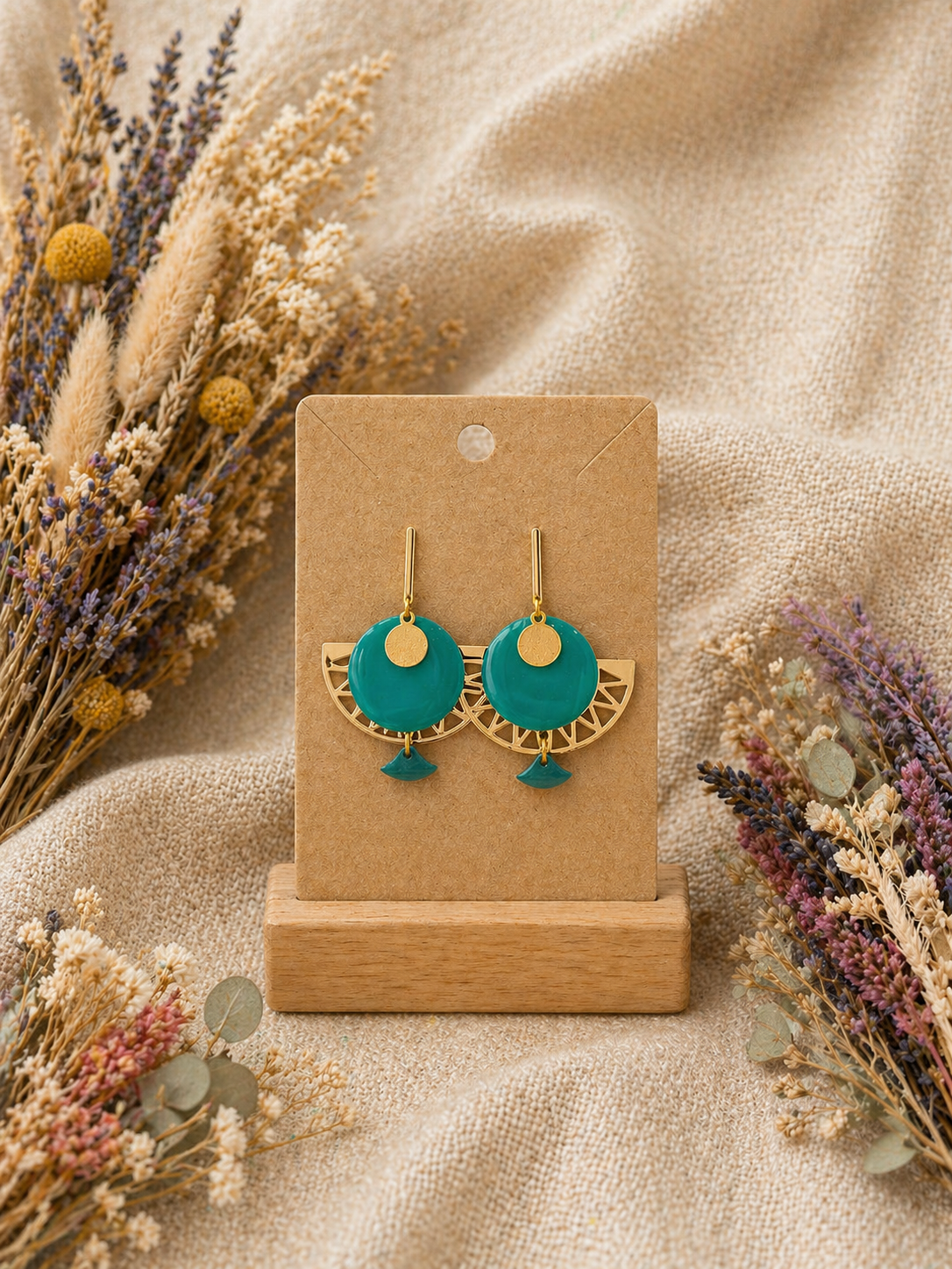 Boucles d’oreilles pendantes – Doré & Vert profond