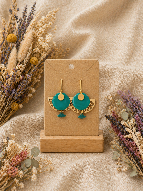 Boucles d’oreilles pendantes – Doré & Vert profond