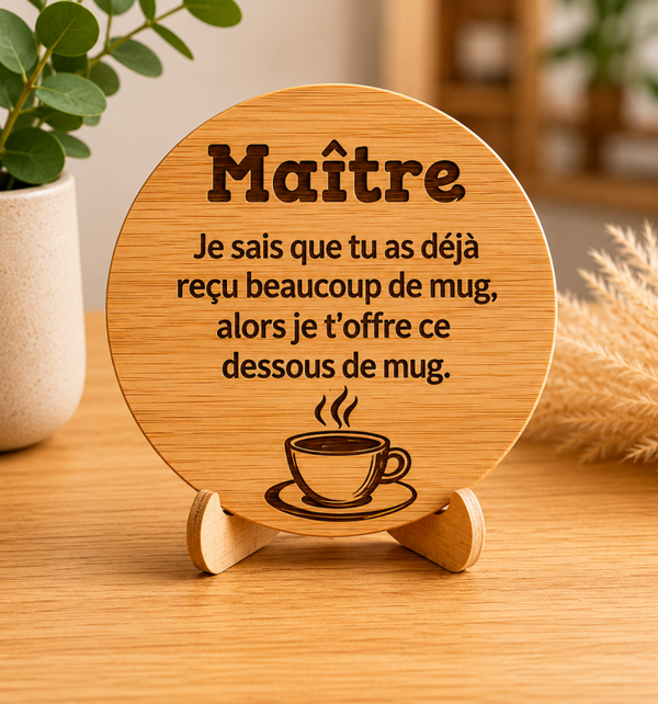 Dessous de mug gravé – Maître ☕🍎