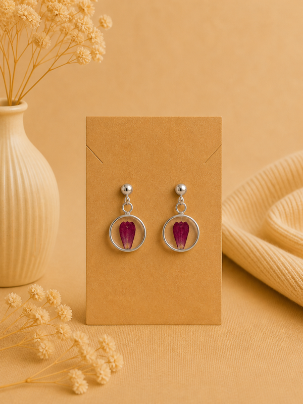 Boucles d’oreilles rondes – Pétales naturels séchés