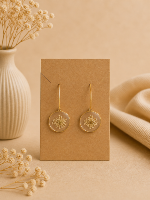 Boucles d’oreilles pendantes rondes – Fleurs naturelles séchées