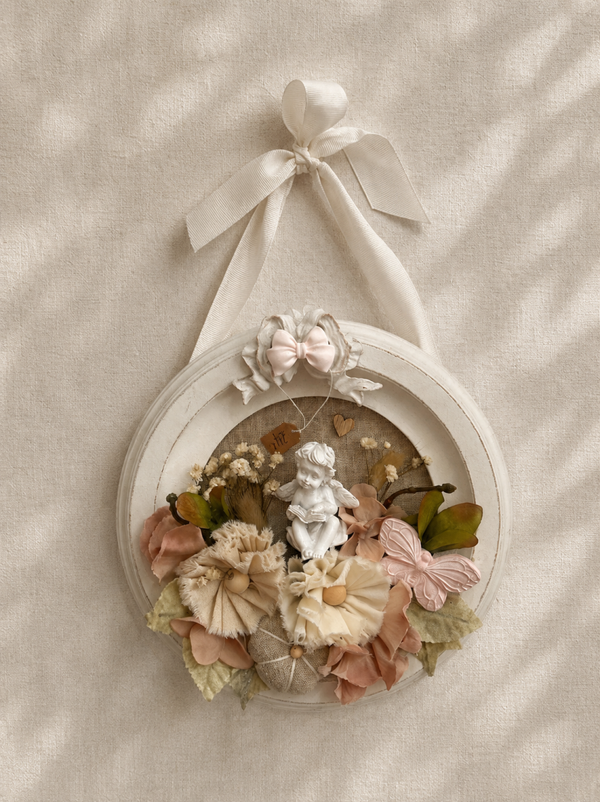 🌸 Cadre Ange Fleuri – Décoration Murale Artisanale 🌸