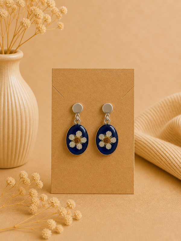 Boucles d’oreilles ovales – Fleurs naturelles séchées