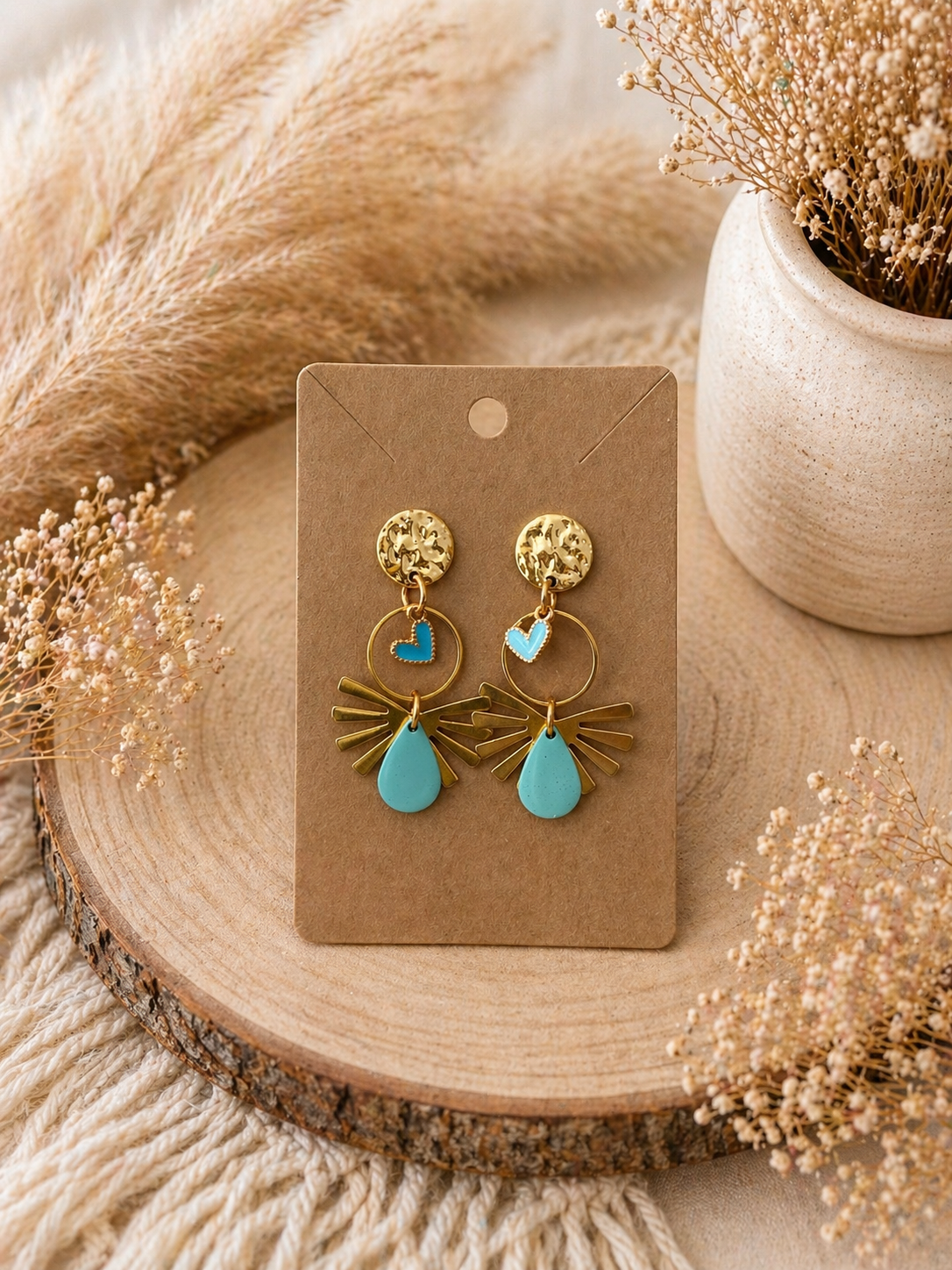 🌿 Boucles d’oreilles Cœur & Goutte turquoise