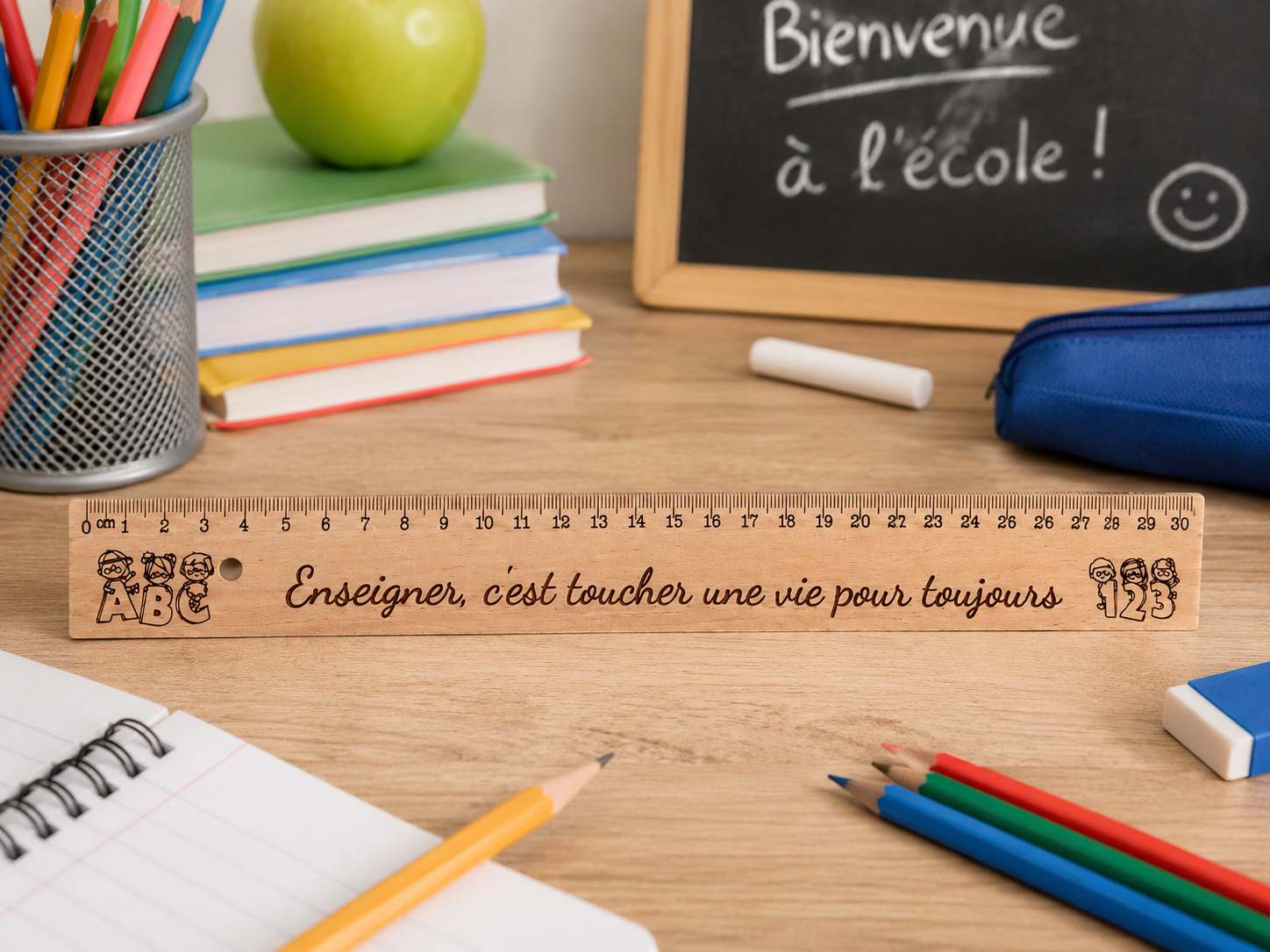 📏🍎 Règle gravée personnalisée – Cadeau enseignant(e)