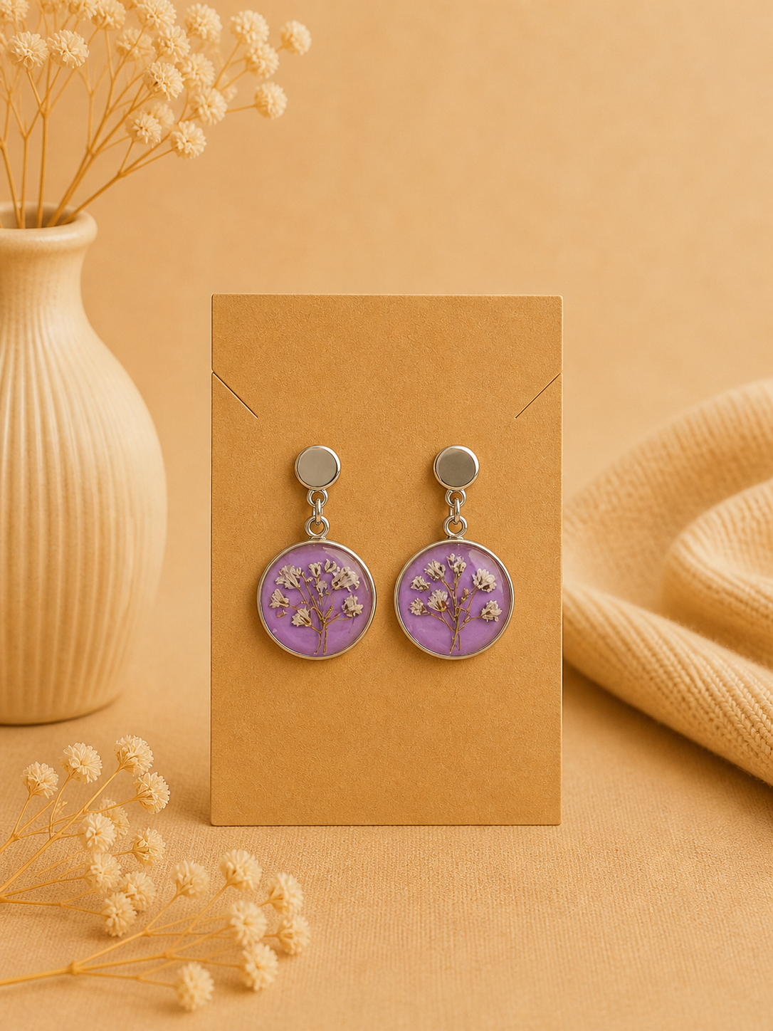 Boucles d’oreilles rondes – Fleurs naturelles séchées